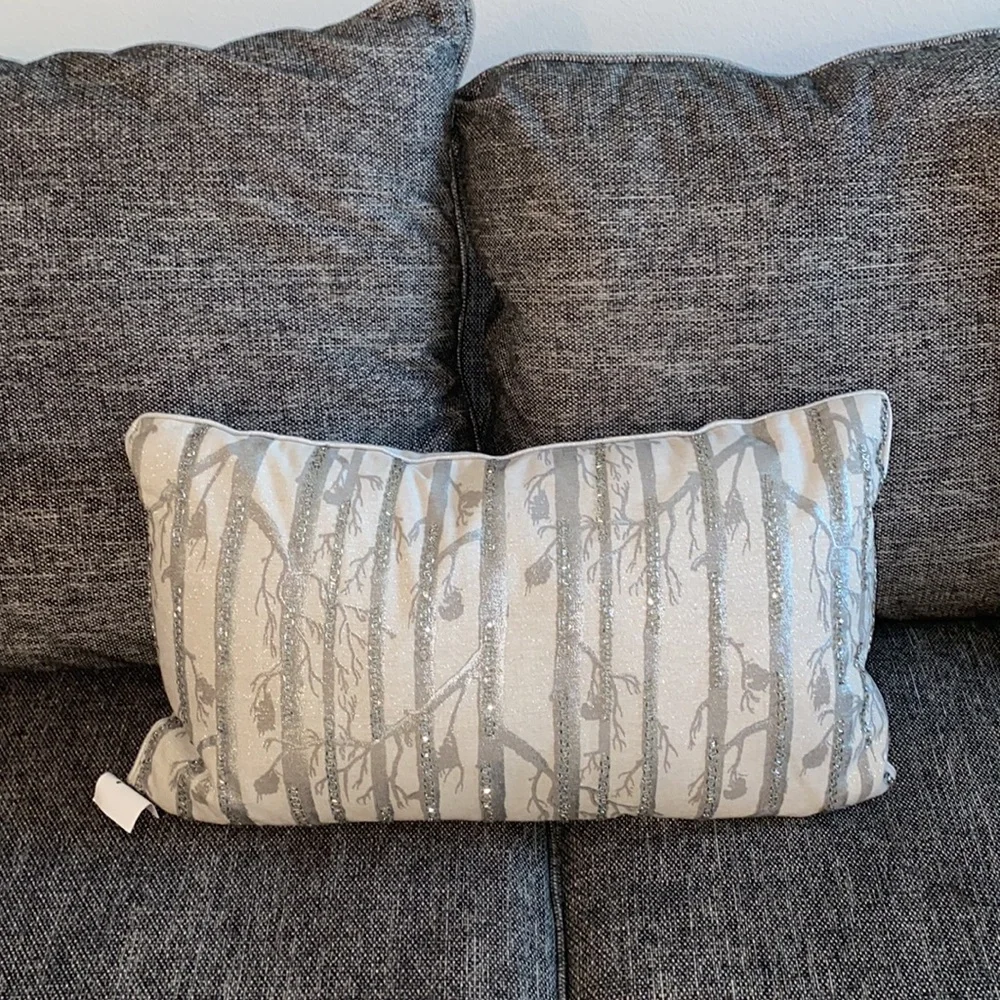 World Market Gray and Silver Beaded Holiday Decorative set of 2 Pillows